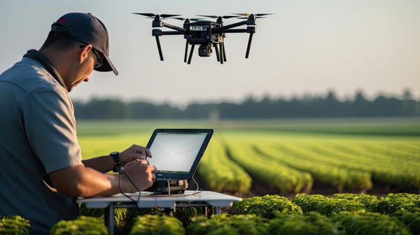 Farmer gathers data from drone 620328003-1