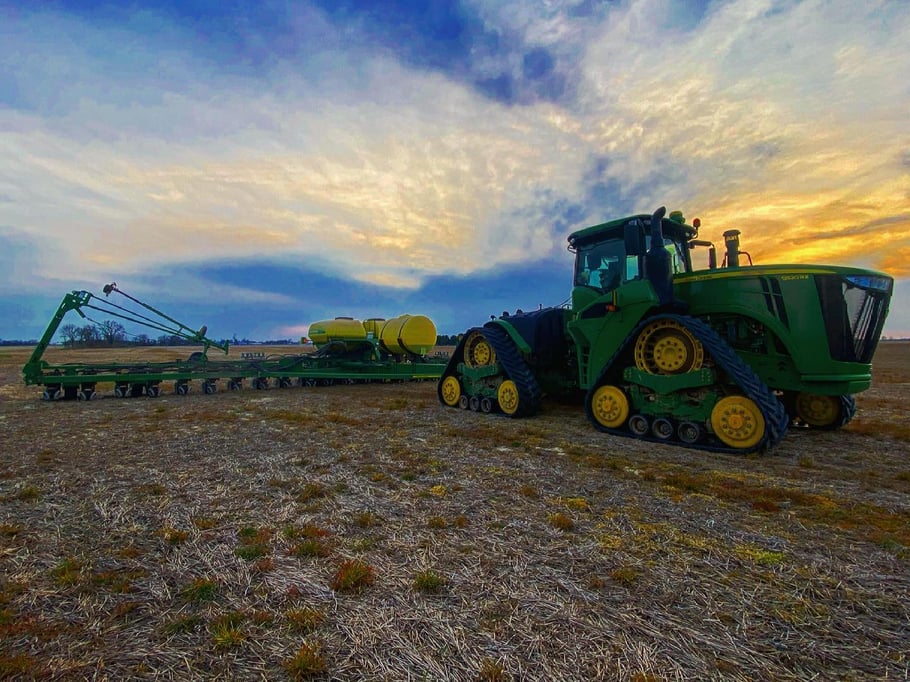 Tractor and Planter at sunset