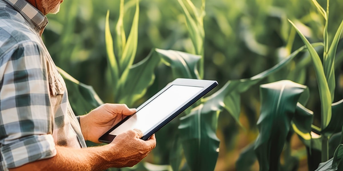farmer using a tablet computer in the field.